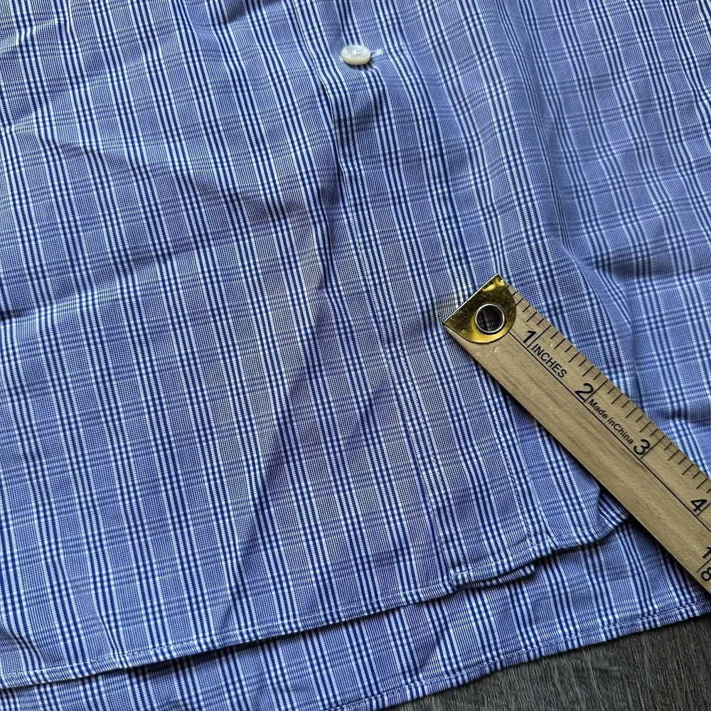 Canali Shirt Mens 43 17 Blue Plaid Dress Long Sleeve Button Front Italy‎ Cotton